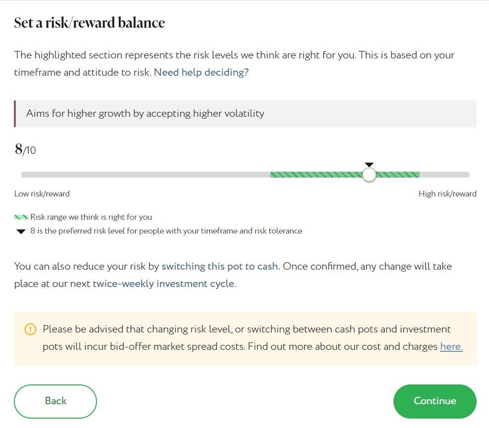 Nutmeg's risk/reward balance indicator