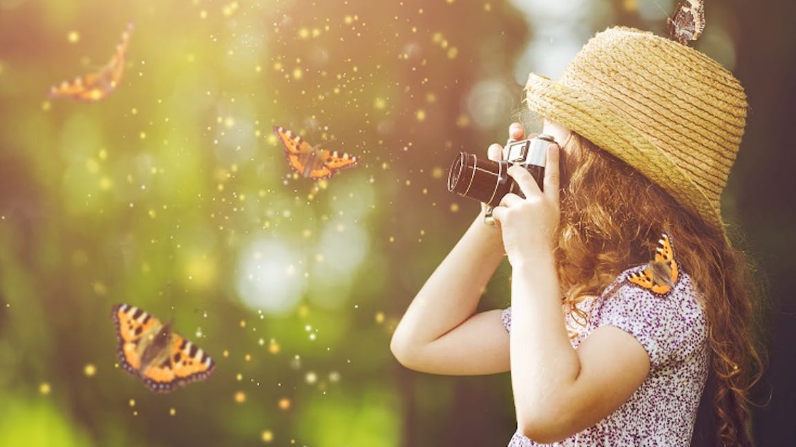 Girl photographing butterflies