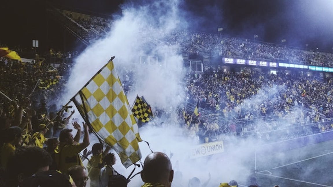 smoky football stadium