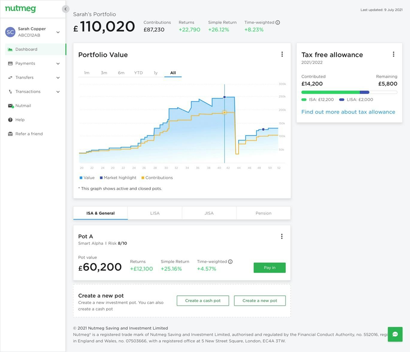 Image of new Nutmeg dashboard