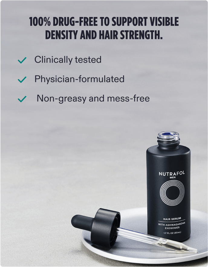 One hundred percent drug-free to support visible density and hair strength. Clinically tested, Physician-formulated, Non-greasy and mess-free.
