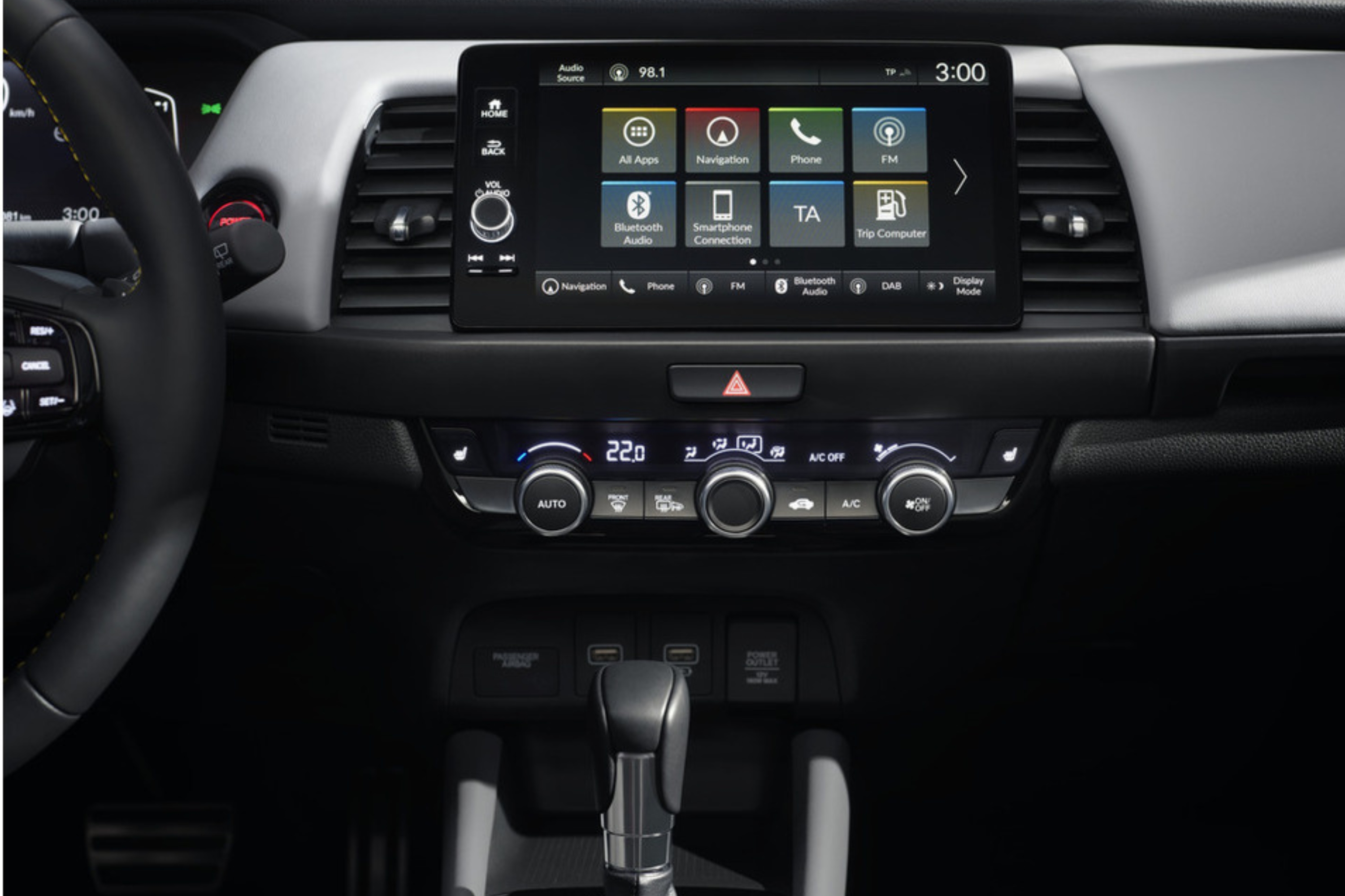 Honda Jazz, innanrými, snertiskjár