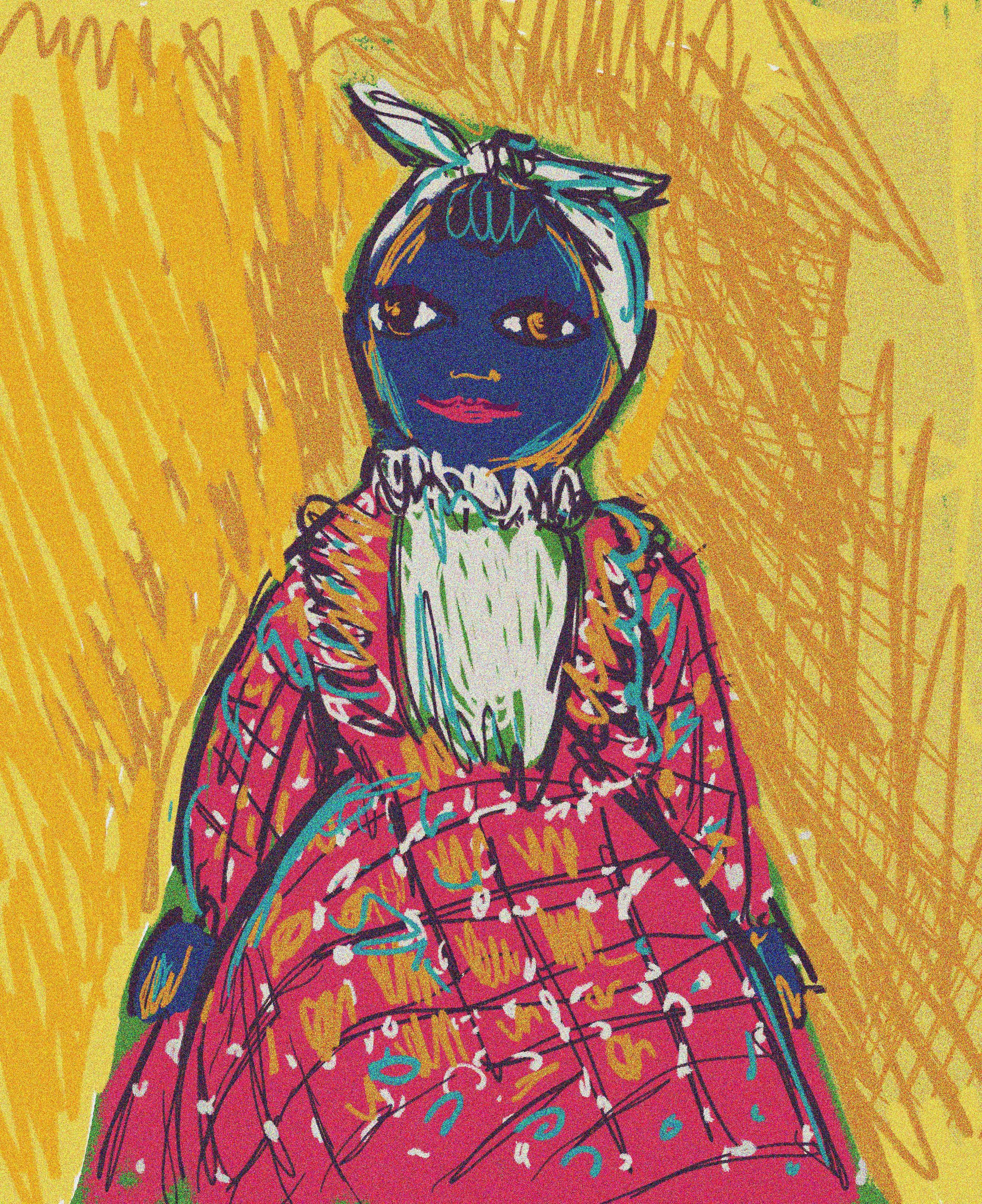 A drawing of a Black doll