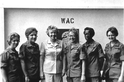 Six members of the Women's Army Corps, including the director, Colonel Elizabeth Hoisington
