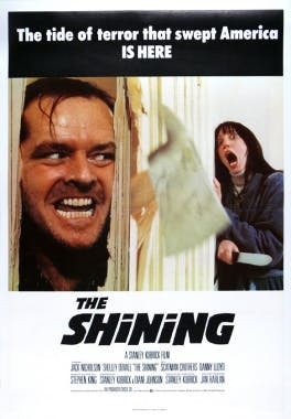 The poster for the movie The Shining featuring Jack Nicholson and Shelley Duvall