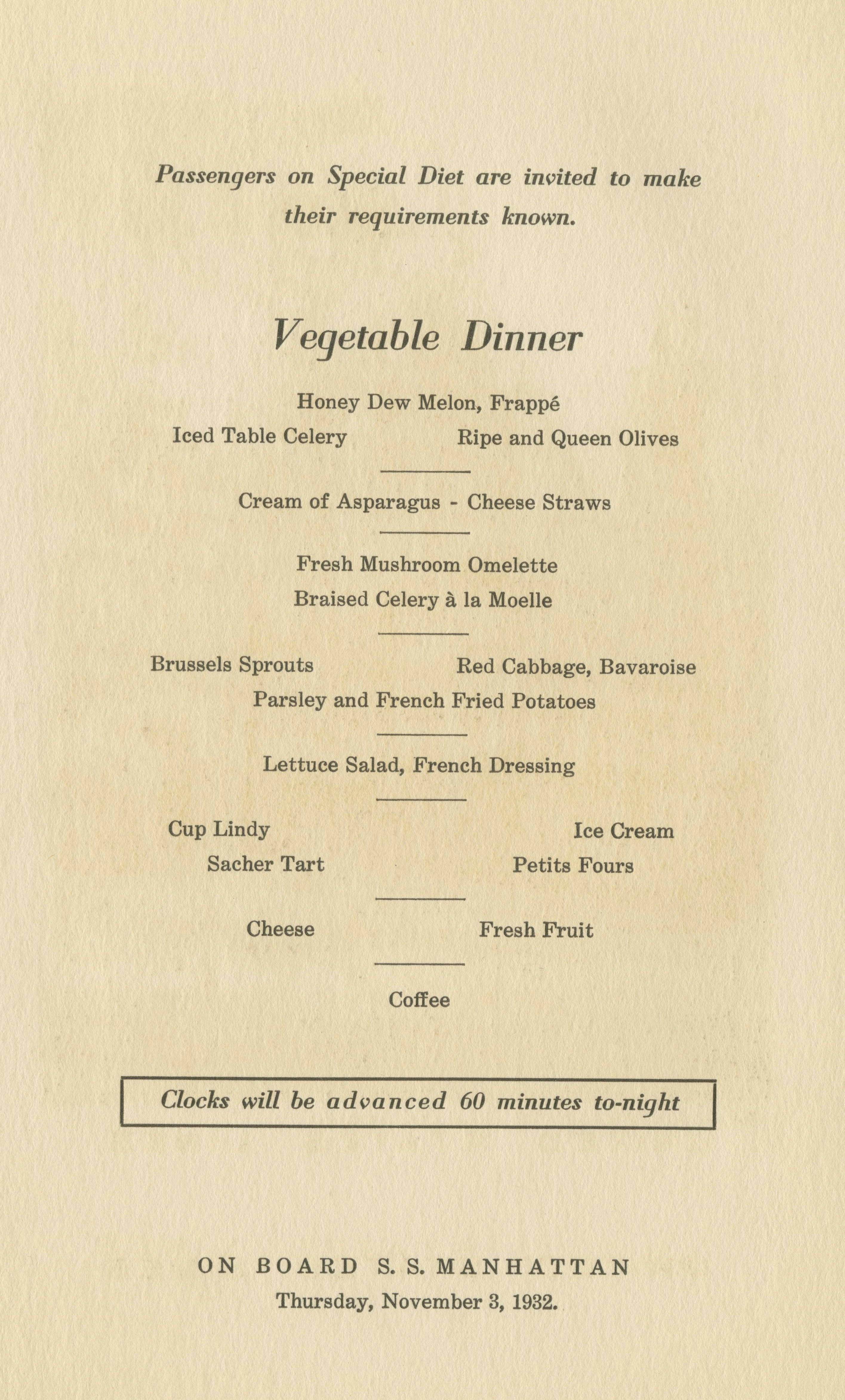 On Board the S.S. Brazil, Dinner Menu, 1949 -  Ireland