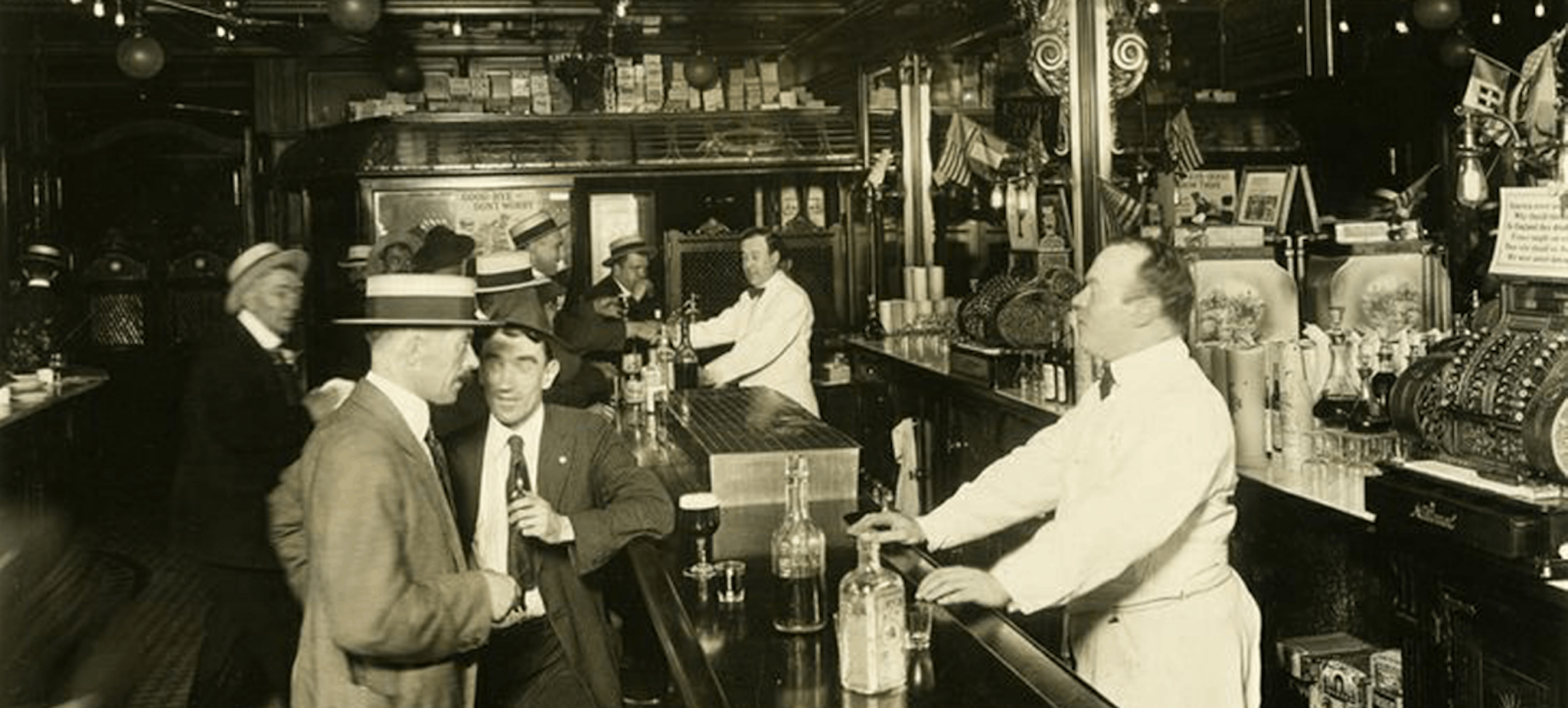 An undated photograph from the Patricia D. Klingenstein Library's collection of the late 19th-century Bowery bar run by Steve Brodie, a man who earned fame for allegedly jumping off of the Brooklyn Bridge as a stunt and surviving the fall. 
