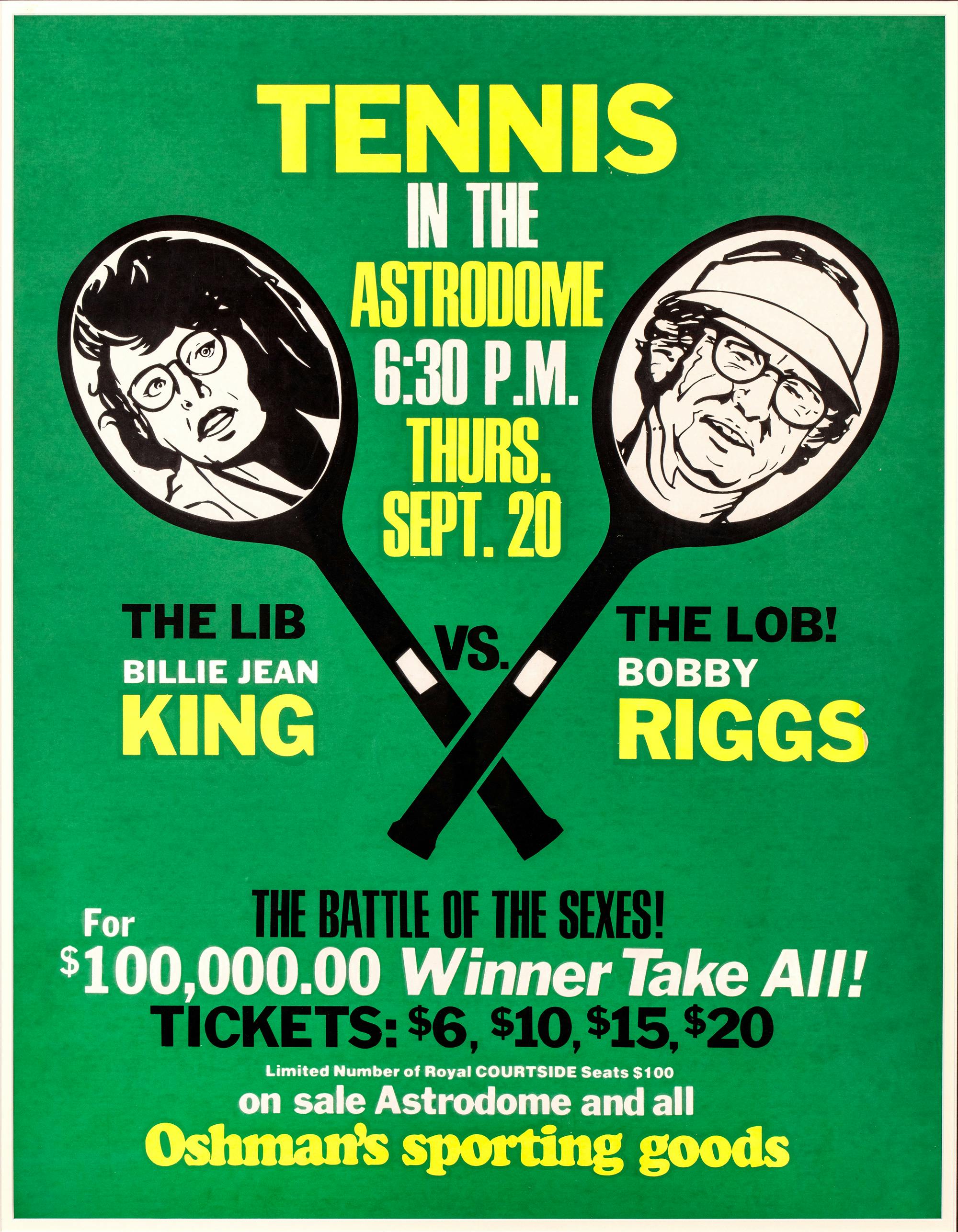 Battle of the Sexes poster from 1973, featuring Billy Jean King and Bobby Riggs
