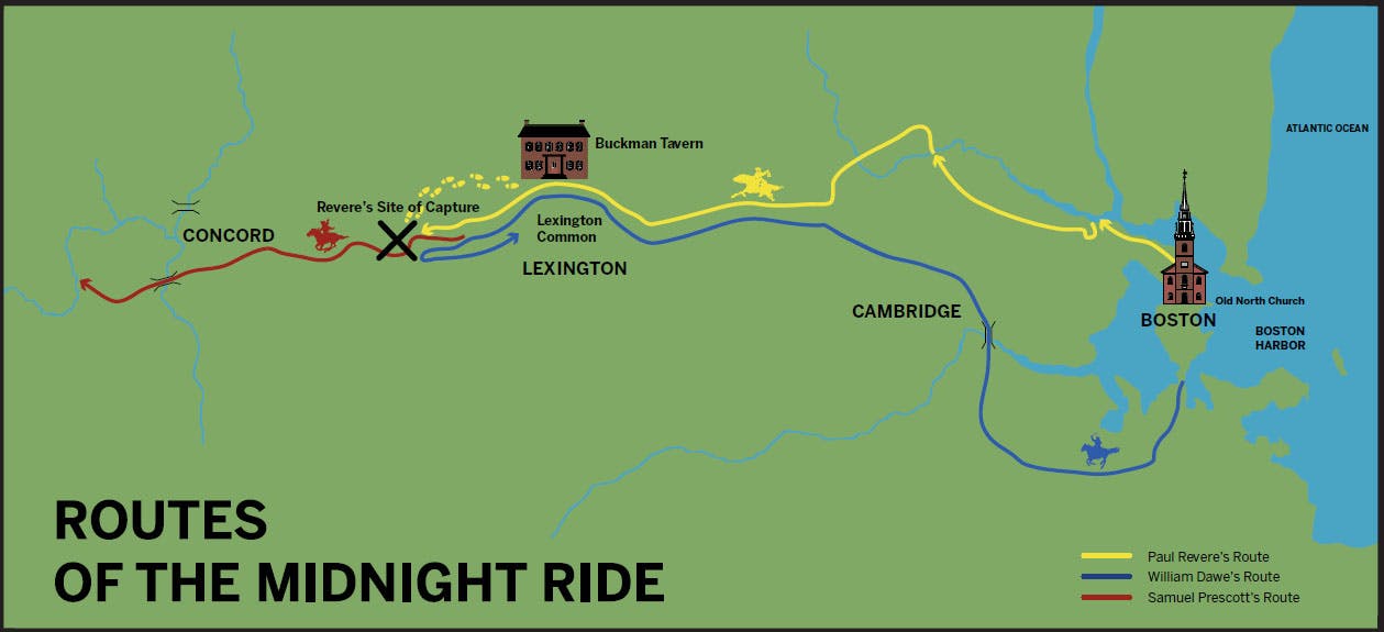 Paul Revere Midnight Ride Map Explore The Lexington Sites Of The