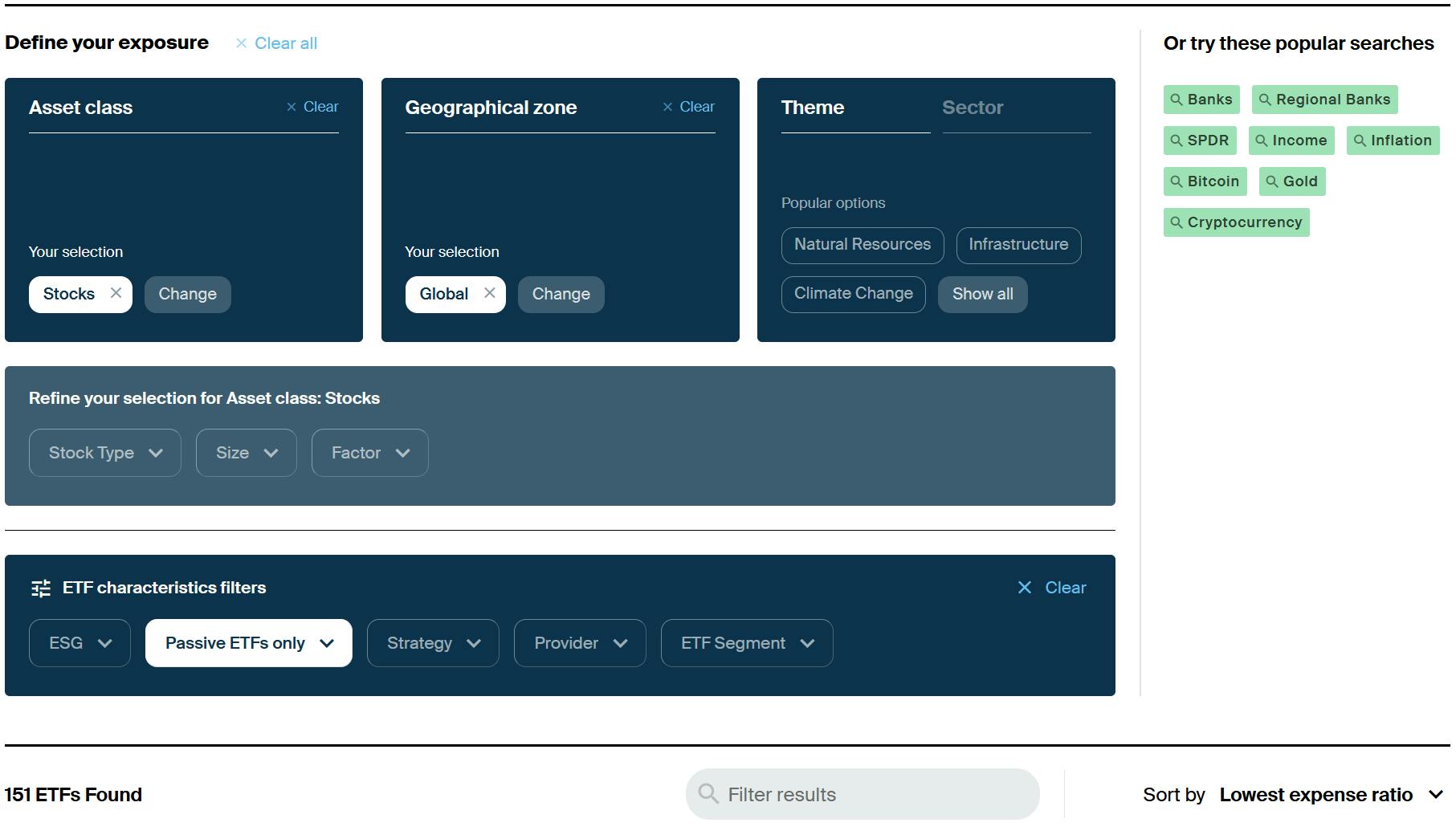 screener selection of asset class