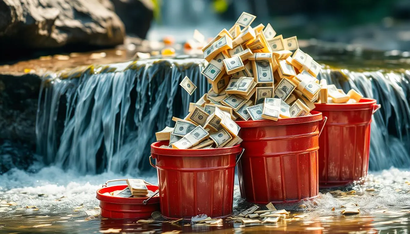 waterfall of savings filling buckets