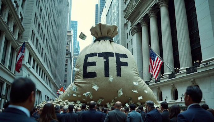 Big ETF Bag with Money Around it