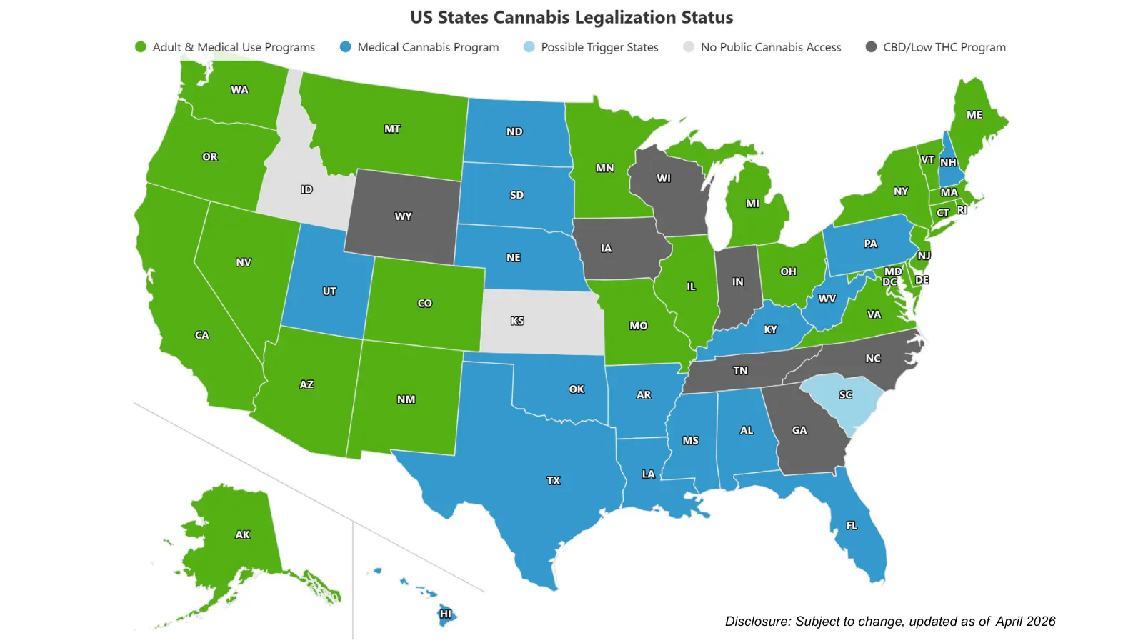 US States Cannabis Legalization Status