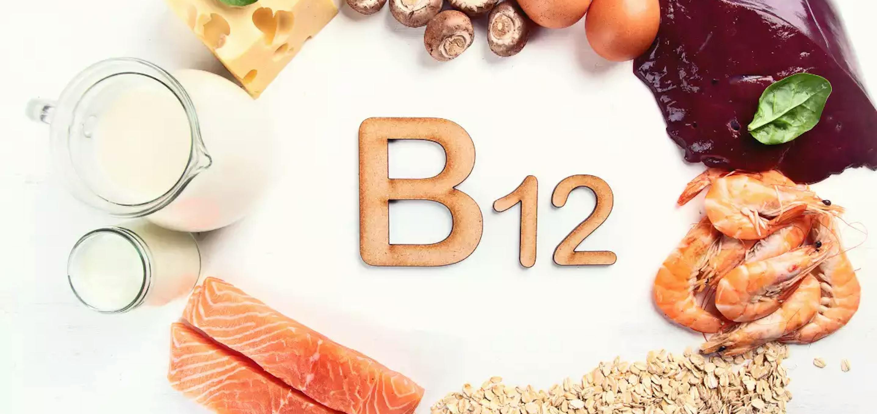 B12 title surrounding by food