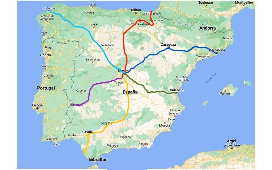 Mapa de las carreteras radiales de España