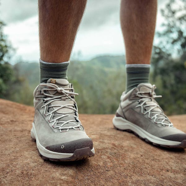 Oboz Cottonwood Men's Mid hiking boots on a dirt trail in Hawaii.