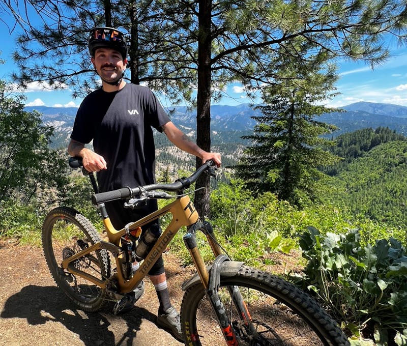 Dylan Cabral crushing some mountain biking trails in the Montana forest