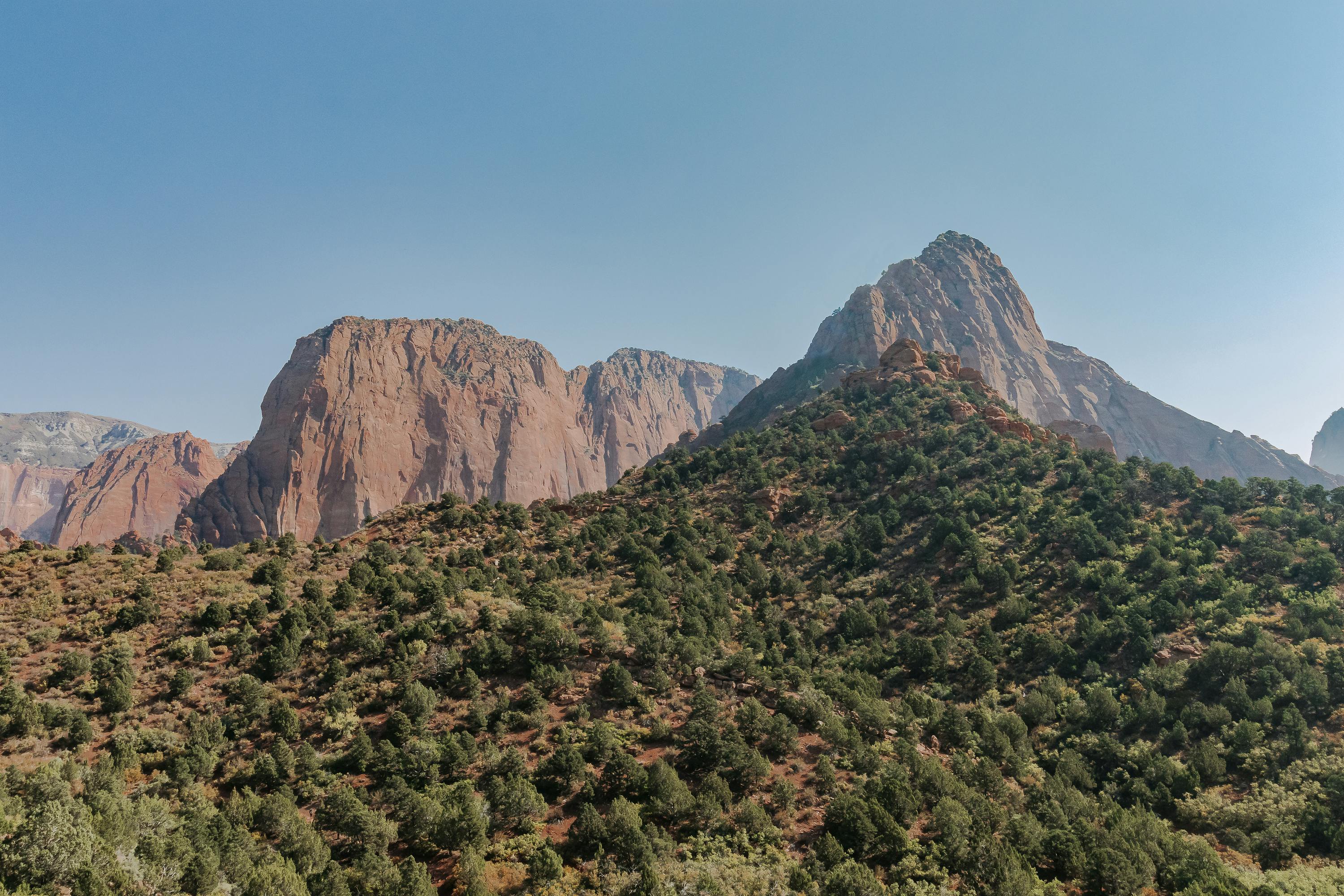 Scenic view of hills in Zion National Park.