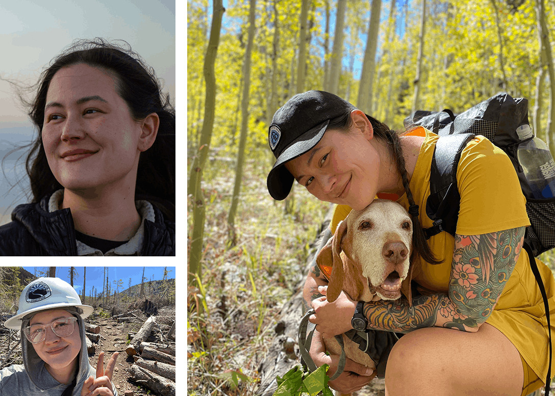 Kylie Yang working on the trail in Oboz hiking boots