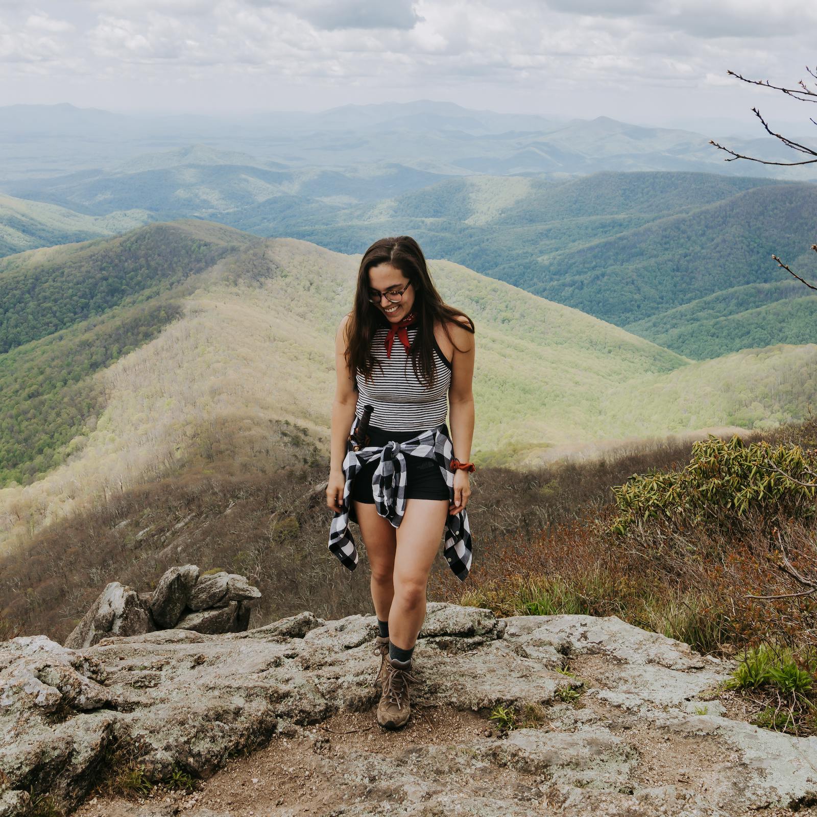 Lindsay Kagalis hiking in the Women's Sawtooth II Mids on Monacan Indigenous lands