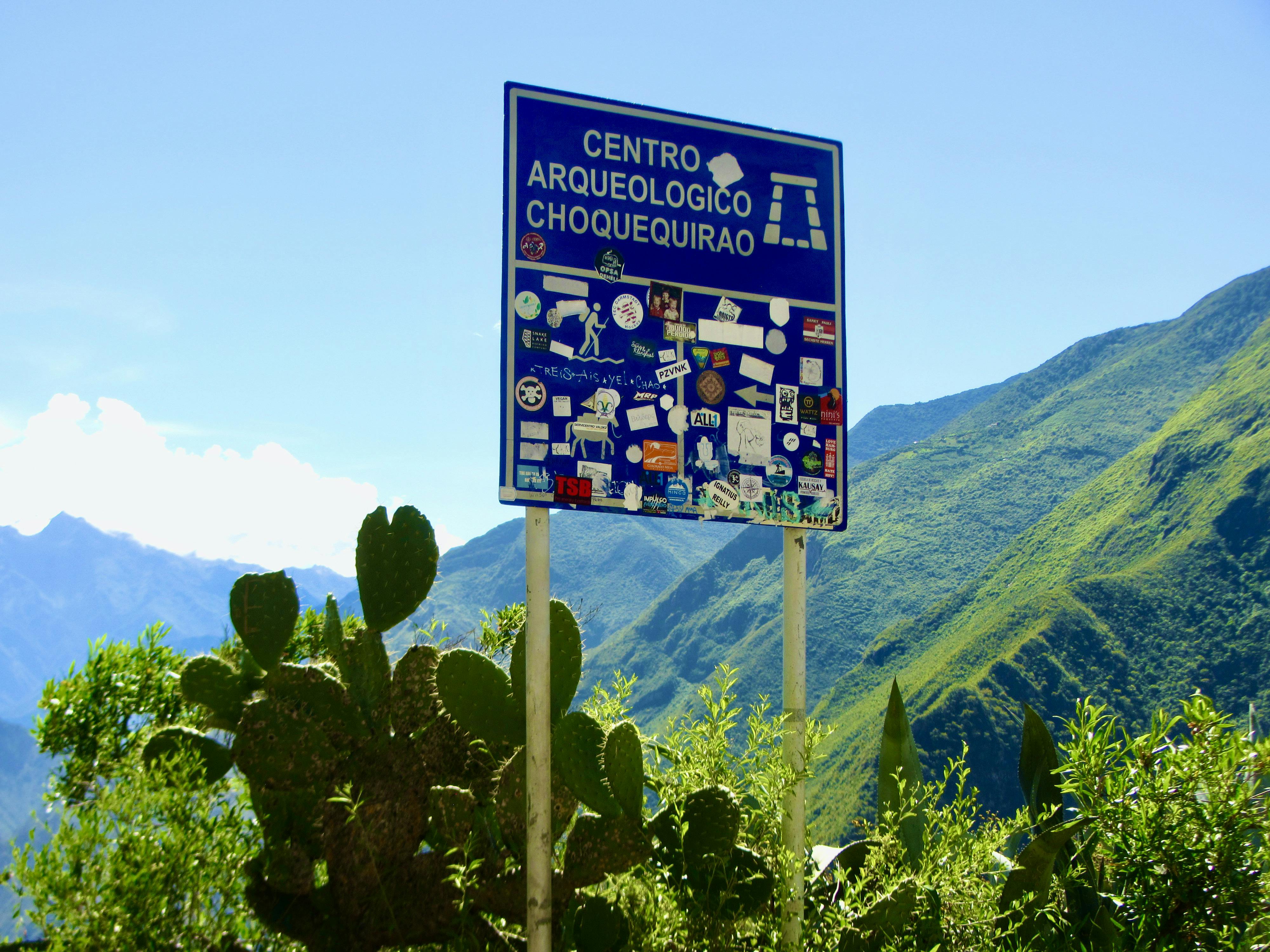 Trail sign on backpacking trip in Peru.