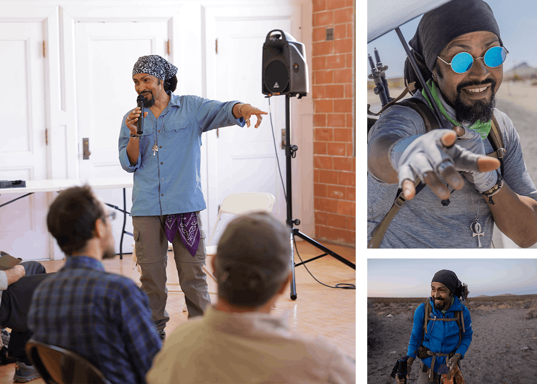 Derick Lugo speaking and hiking in Oboz boots