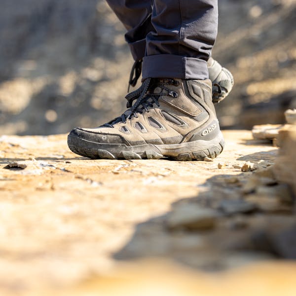 Oboz Sawtooth X Mid hiking boot on foot.