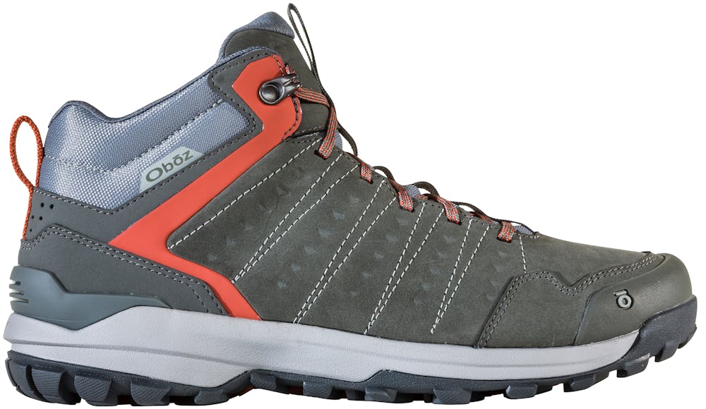 Oboz Sypes Mid Leather Hiking Boots in Gunmetal Grey.