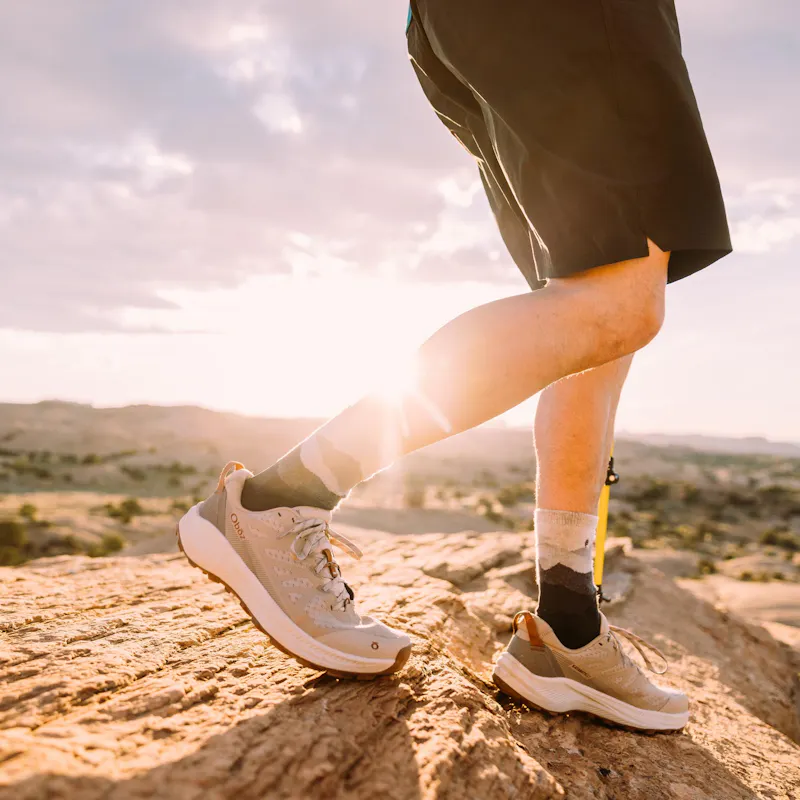 Hiking in the Oboz Katabatic LT Low hiking shoes.