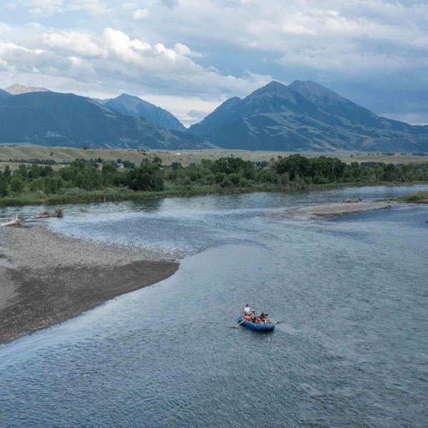 Rafters floating down Yellowstone River in Montana