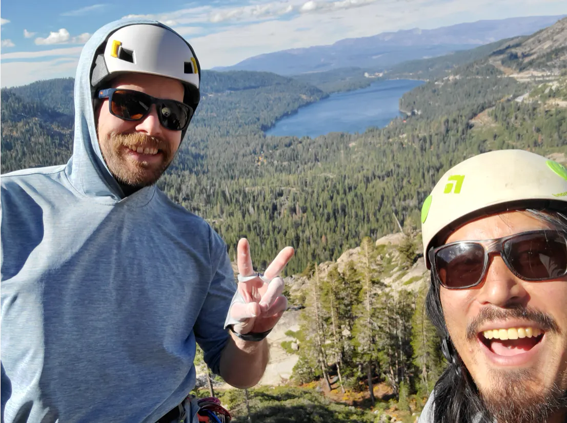 Tyler Lau and friend high in the mountains on an adventure.