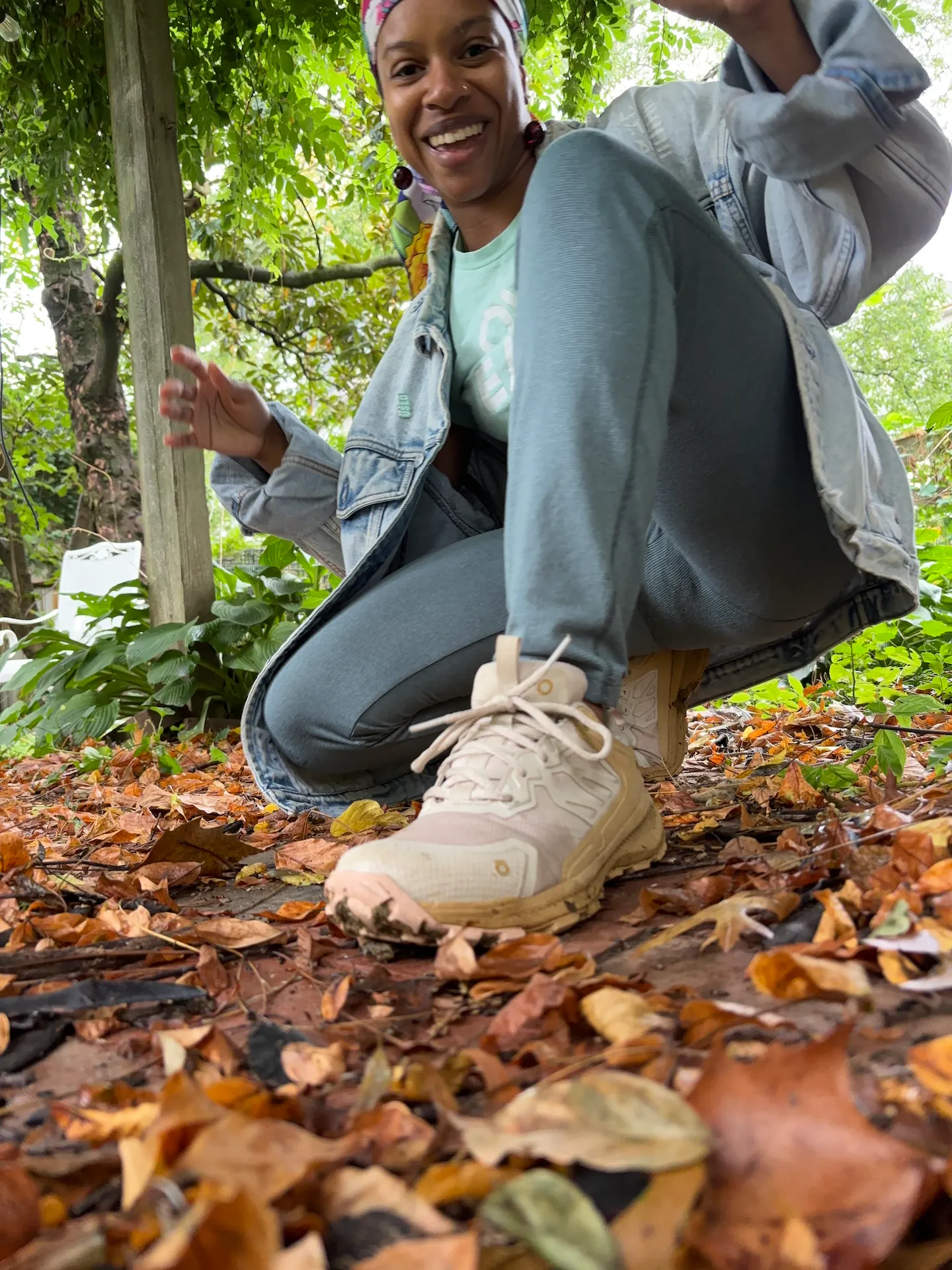 Diamon Clark showing her Oboz Katabatic fast trail shoes