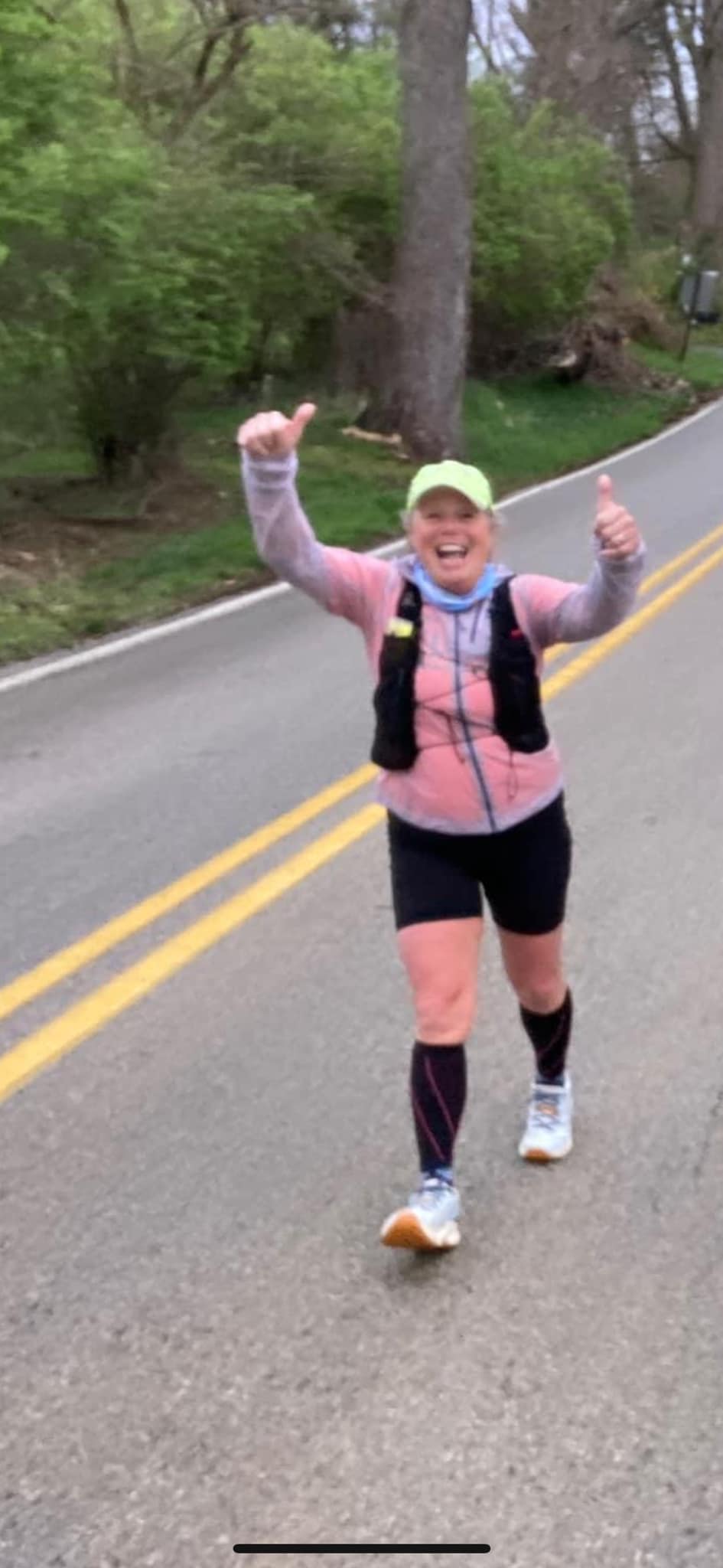 Roxanne Strine celebrating a trail run
