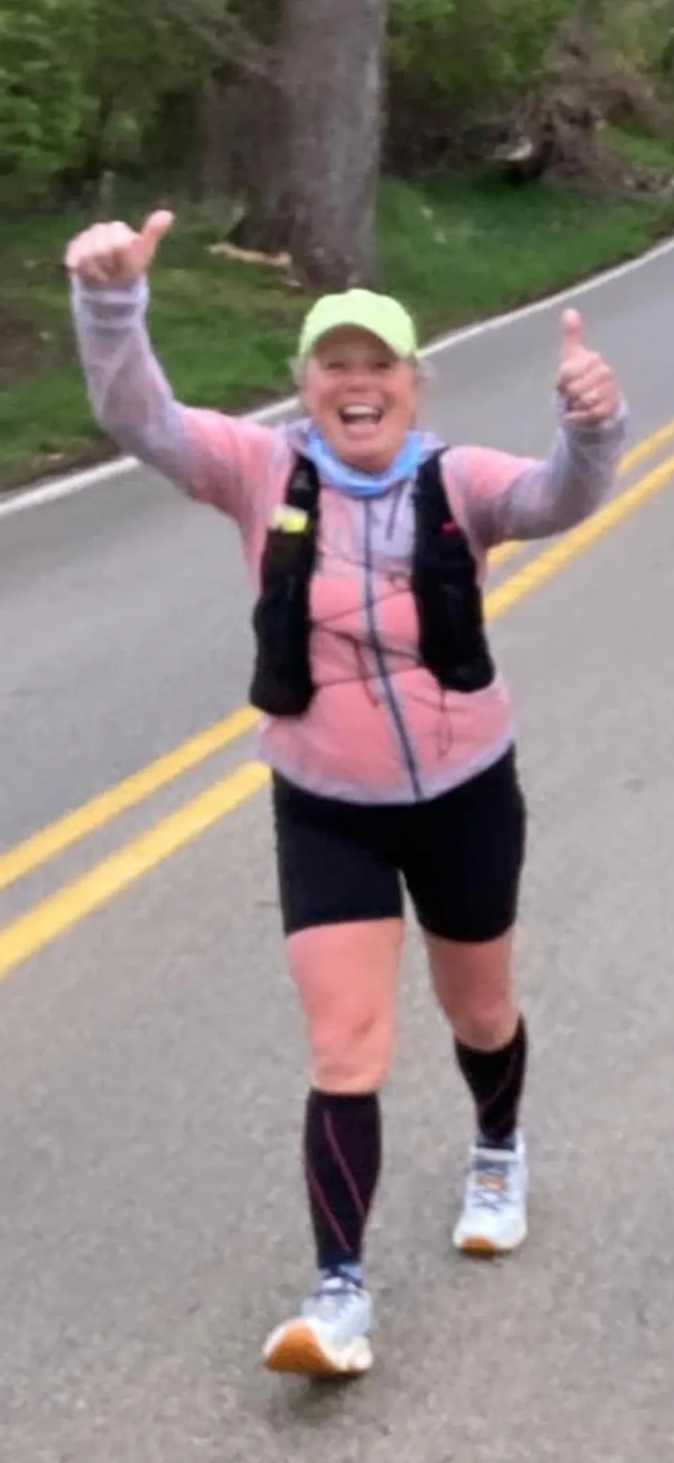 Roxanne Strine celebrating a trail run
