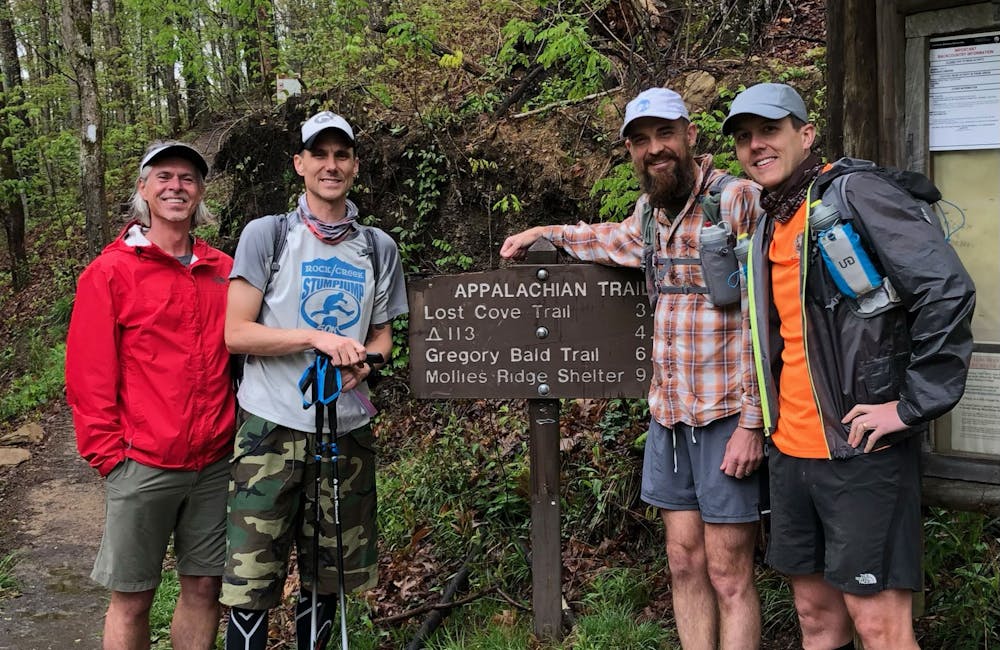 Oboz Trailblazer Buddy Teaster hiking with a group