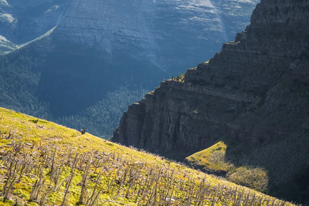 Hikers on an Siyeh Pass in Glacier National Park