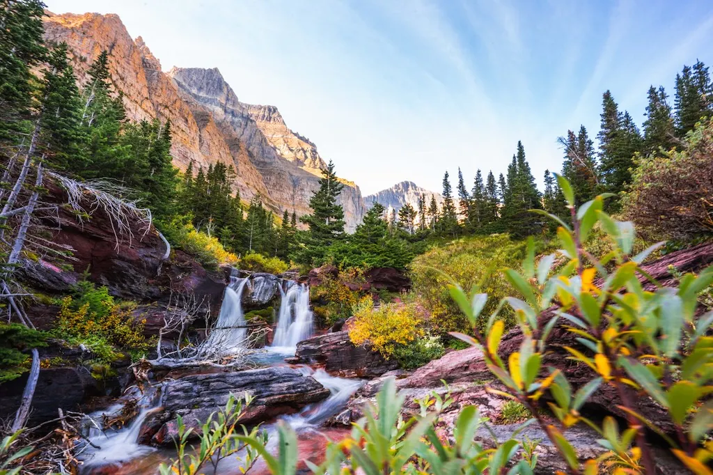 A waterfall on Siyeh Pass through Glacier National Park