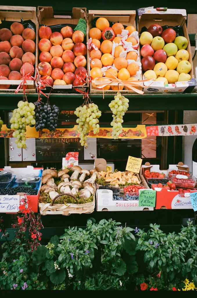 Cortina fruit stand during a day of exploration in Oboz hiking shoes