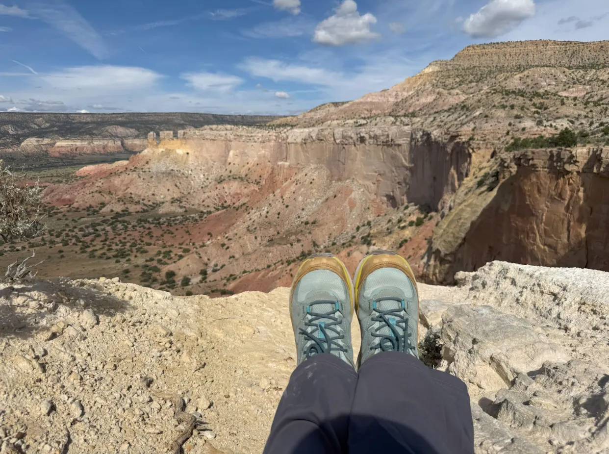 A pair of Oboz hiking shoes overlooking a southwest view