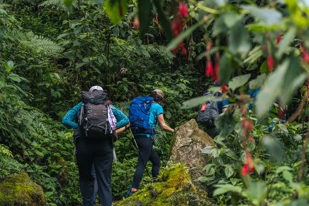 Oboz footwear hikers on a trail through Peru