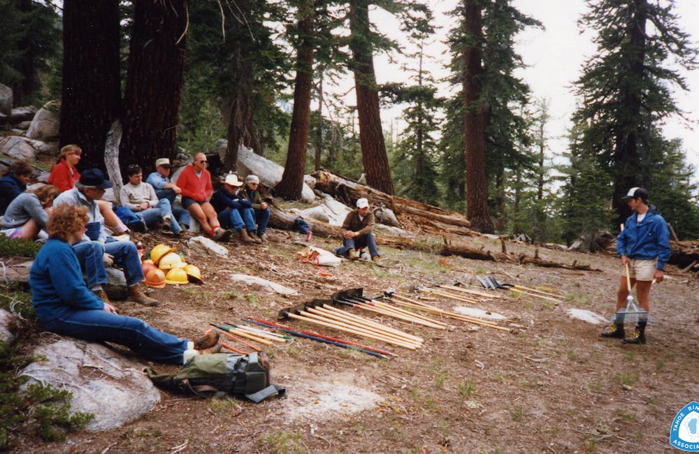 1980s trail building of the Tahoe Rim Trail. Image courtesy of Tahoe Rim Trail Association.
