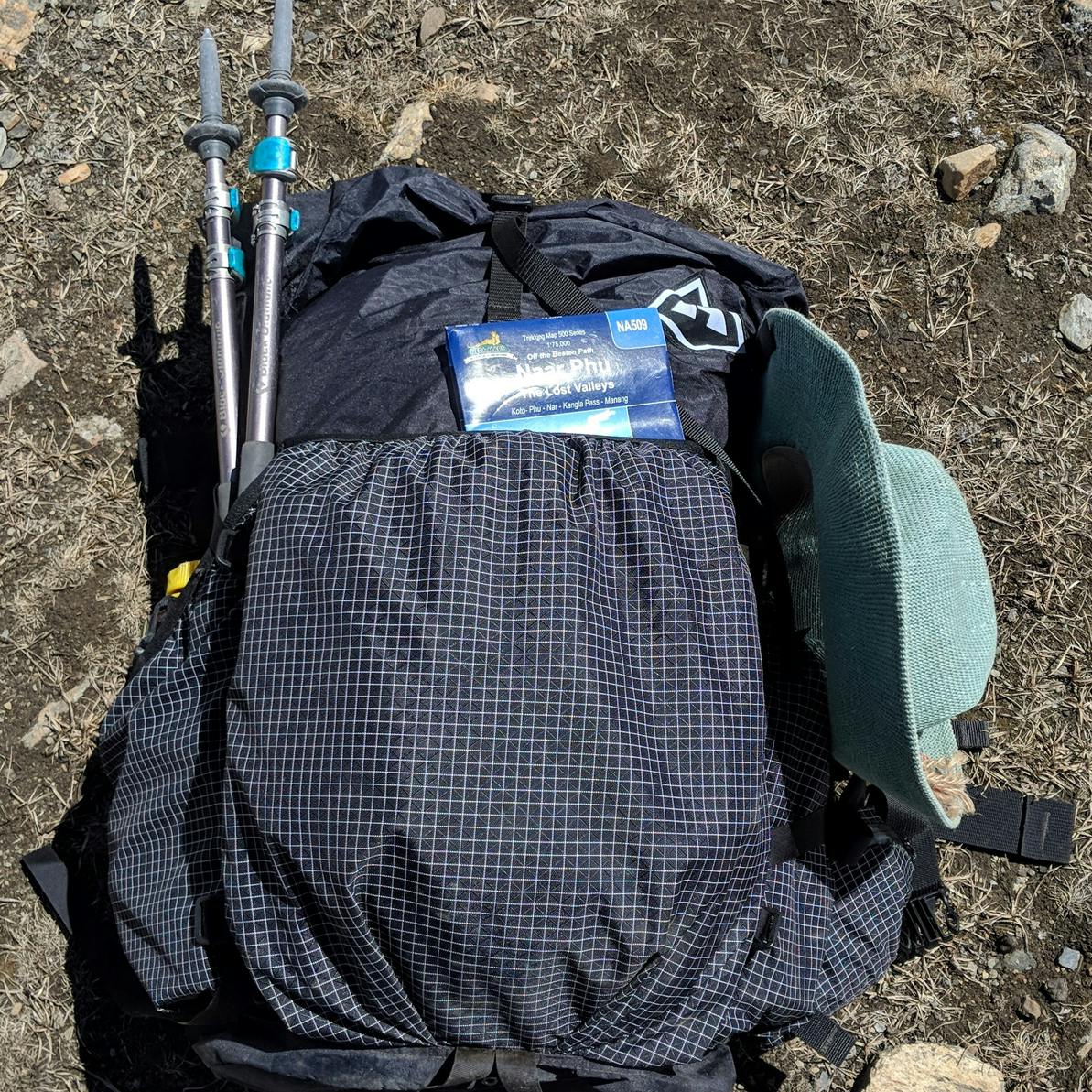 Backpack filled with the necessary equipment for hiking and backpacking