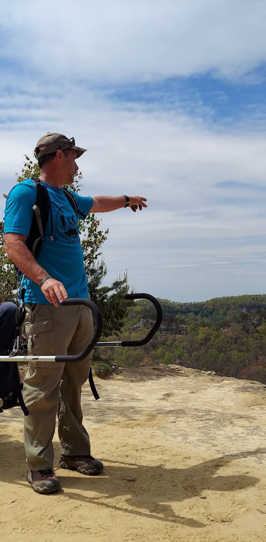 Oboz Trailblazer Kevin Schwieger and his Luke5 Adventures team take in the view on a hike.