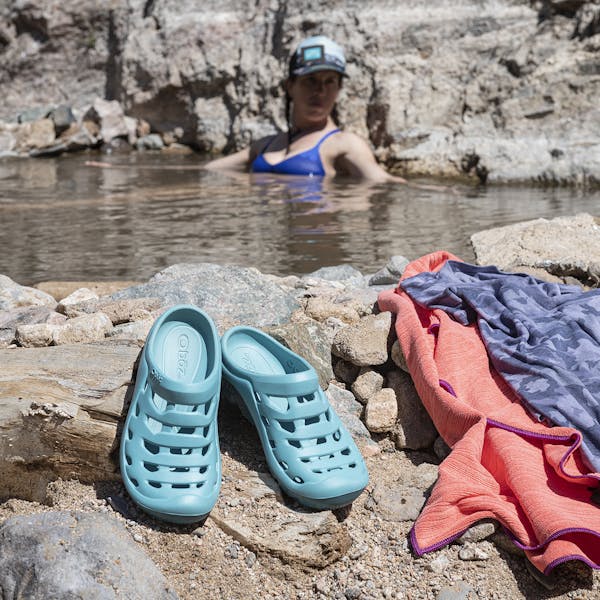 Oboz Whakatā Coast sandal at the hot springs.