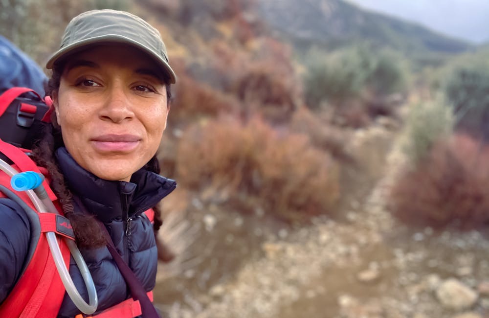 Brandy Brooks hiking on the Sespe River Trail.