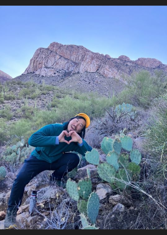Tyler Lau on a winter trail hiking expedition.
