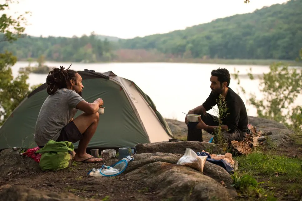 Derick Lugo and his brother on a hiking trip in the Appalachians at their camp.