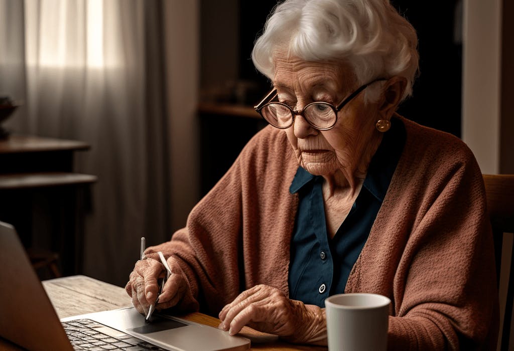une femme âgée qui écrit