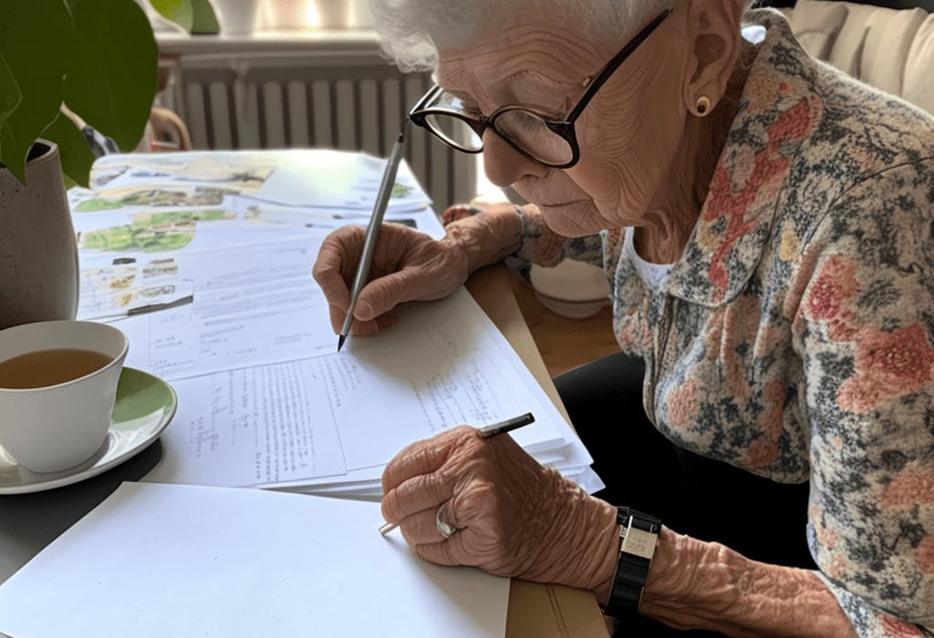 femme agée avec des lettres