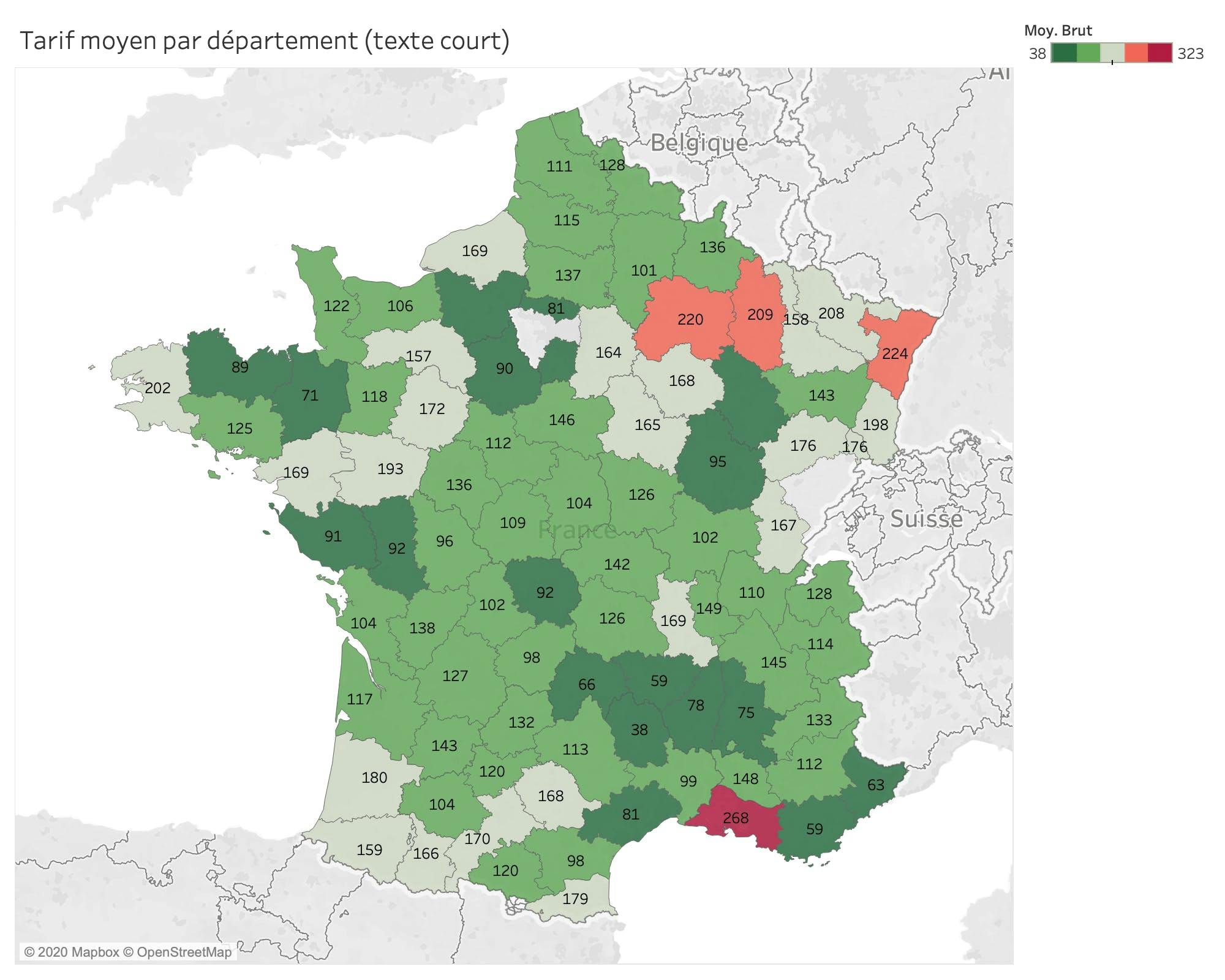 Dispersion géographique tarif moyen